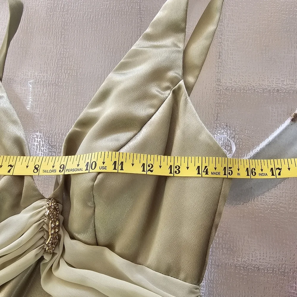Night Way green satin gown beaded waist elegant formal evening dress 10 - Picture 9 of 12